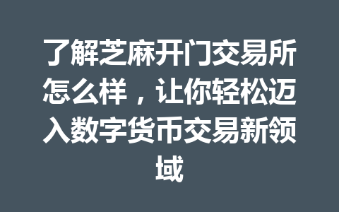 了解芝麻开门交易所怎么样，让你轻松迈入数字货币交易新领域 一