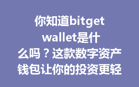 你知道bitget wallet是什么吗?这款数字资产钱包让你的投资更轻松! 一
