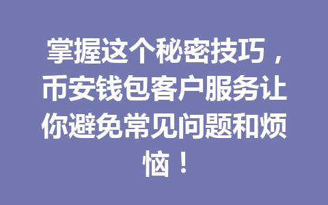 掌握这个秘密技巧,币安钱包客户服务让你避免常见问题和烦恼! 一