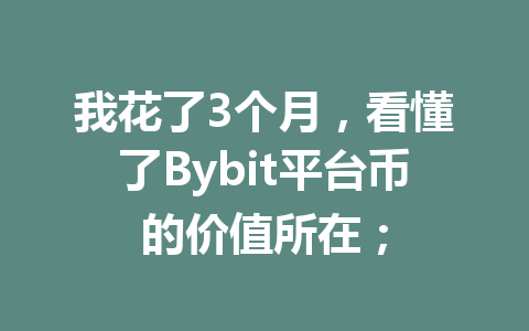 我花了3个月,看懂了Bybit平台币的价值所在; 一