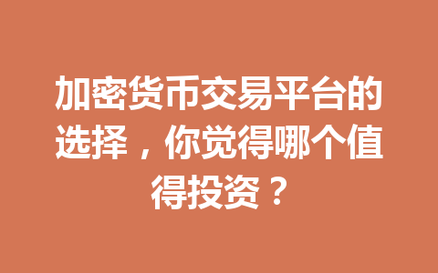 加密货币交易平台的选择,你觉得哪个值得投资? 一