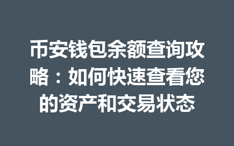 币安钱包余额查询攻略:如何快速查看您的资产和交易状态 一
