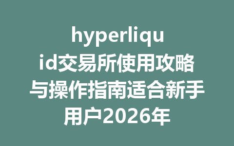 hyperliquid交易所使用攻略与操作指南适合新手用户2026年 一