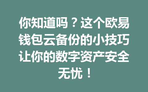 你知道吗?这个欧易钱包云备份的小技巧让你的数字资产安全无忧! 一