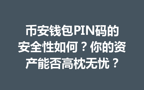 币安钱包PIN码的安全性如何？你的资产能否高枕无忧？ 一