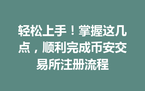 轻松上手!掌握这几点,顺利完成币安交易所注册流程 一
