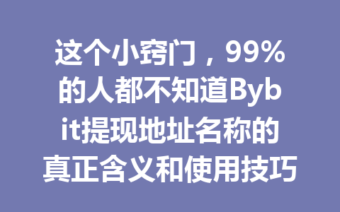 这个小窍门,99%的人都不知道Bybit提现地址名称的真正含义和使用技巧! 一
