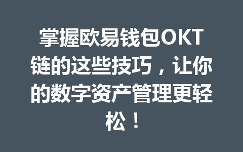 掌握欧易钱包OKT链的这些技巧,让你的数字资产管理更轻松! 一