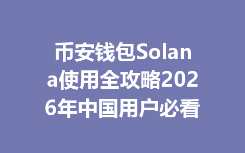币安钱包Solana使用全攻略2026年中国用户必看 一