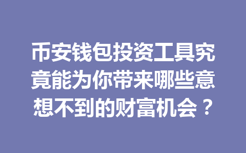 币安钱包投资工具究竟能为你带来哪些意想不到的财富机会? 一