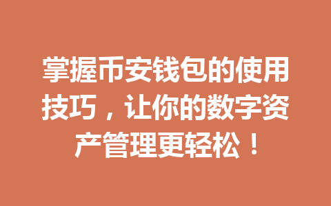 掌握币安钱包的使用技巧，让你的数字资产管理更轻松！ 一