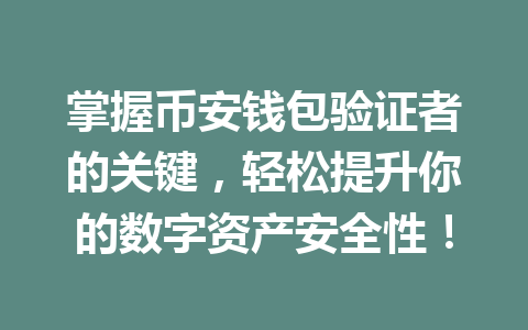 掌握币安钱包验证者的关键，轻松提升你的数字资产安全性！ 一