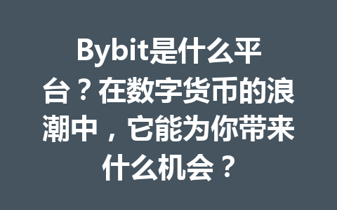 Bybit是什么平台?在数字货币的浪潮中,它能为你带来什么机会? 一