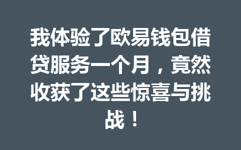 我体验了欧易钱包借贷服务一个月，竟然收获了这些惊喜与挑战！ 一