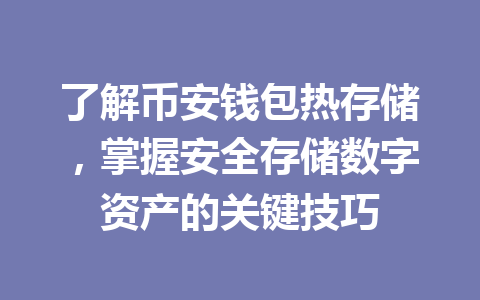 了解币安钱包热存储,掌握安全存储数字资产的关键技巧 一
