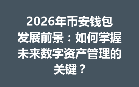 2026年币安钱包发展前景:如何掌握未来数字资产管理的关键? 一