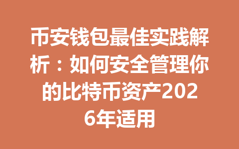 币安钱包最佳实践解析：如何安全管理你的比特币资产2026年适用 一