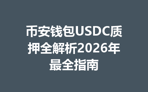 币安钱包USDC质押全解析2026年最全指南 一