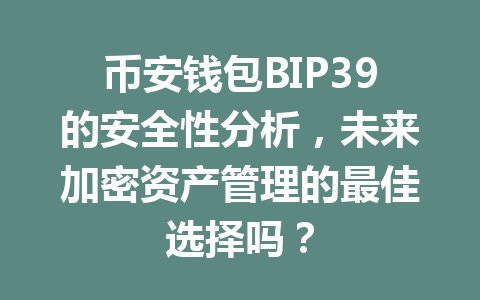 币安钱包BIP39的安全性分析,未来加密资产管理的最佳选择吗? 一