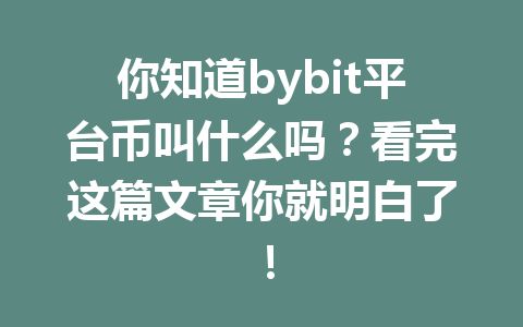 你知道bybit平台币叫什么吗?看完这篇文章你就明白了! 一