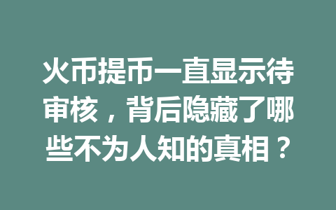 火币提币一直显示待审核，背后隐藏了哪些不为人知的真相？ 一