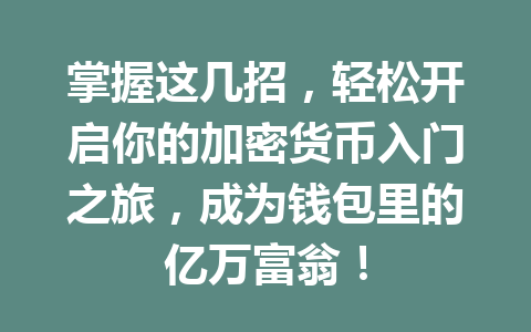 掌握这几招,轻松开启你的加密货币入门之旅,成为钱包里的亿万富翁! 一