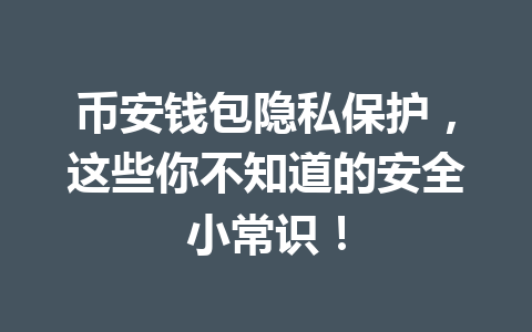 币安钱包隐私保护,这些你不知道的安全小常识! 一