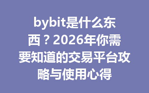 bybit是什么东西？2026年你需要知道的交易平台攻略与使用心得 一