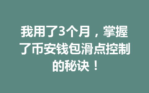 我用了3个月,掌握了币安钱包滑点控制的秘诀! 一