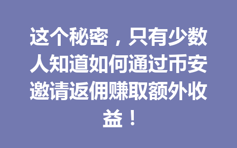 这个秘密,只有少数人知道如何通过币安邀请返佣赚取额外收益! 一