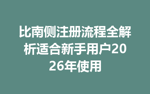 比南侧注册流程全解析适合新手用户2026年使用 一