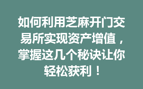 如何利用芝麻开门交易所实现资产增值,掌握这几个秘诀让你轻松获利! 一