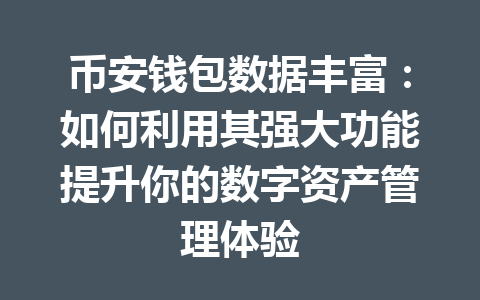 币安钱包数据丰富：如何利用其强大功能提升你的数字资产管理体验 一