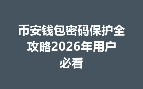 币安钱包密码保护全攻略2026年用户必看 一