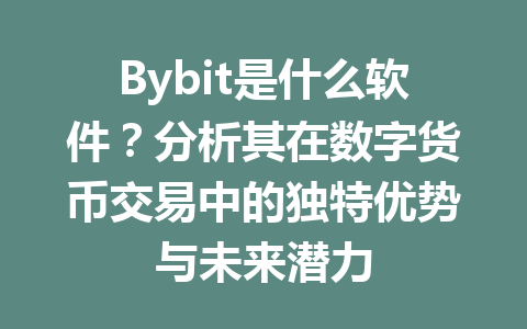 Bybit是什么软件?分析其在数字货币交易中的独特优势与未来潜力 一