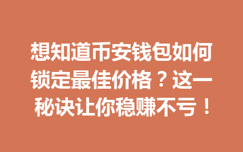 想知道币安钱包如何锁定最佳价格?这一秘诀让你稳赚不亏! 一