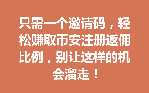 只需一个邀请码,轻松赚取币安注册返佣比例,别让这样的机会溜走! 一