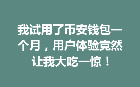 我试用了币安钱包一个月，用户体验竟然让我大吃一惊！ 一