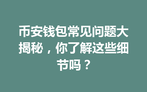 币安钱包常见问题大揭秘,你了解这些细节吗? 一