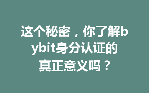 这个秘密，你了解bybit身分认证的真正意义吗？ 一
