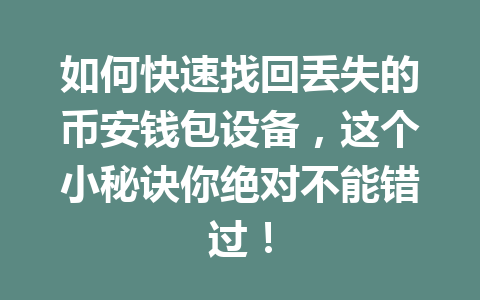 如何快速找回丢失的币安钱包设备，这个小秘诀你绝对不能错过！ 一