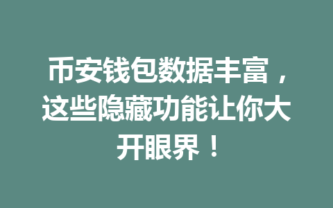 币安钱包数据丰富，这些隐藏功能让你大开眼界！ 一