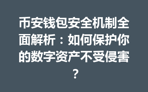 币安钱包安全机制全面解析:如何保护你的数字资产不受侵害? 一