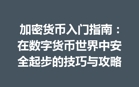 加密货币入门指南：在数字货币世界中安全起步的技巧与攻略 一