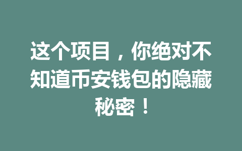 这个项目,你绝对不知道币安钱包的隐藏秘密! 一