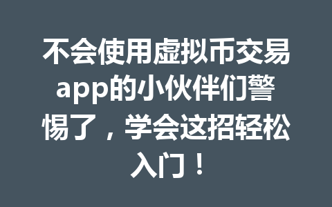 不会使用虚拟币交易app的小伙伴们警惕了,学会这招轻松入门! 一