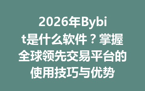 2026年Bybit是什么软件?掌握全球领先交易平台的使用技巧与优势 一