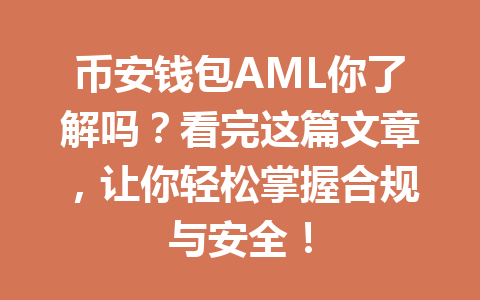 币安钱包AML你了解吗?看完这篇文章,让你轻松掌握合规与安全! 一