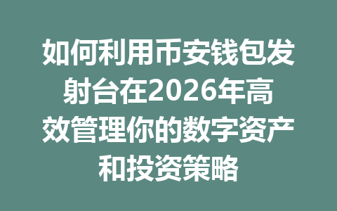 如何利用币安钱包发射台在2026年高效管理你的数字资产和投资策略 一