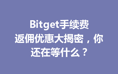 Bitget手续费返佣优惠大揭密，你还在等什么？ 一